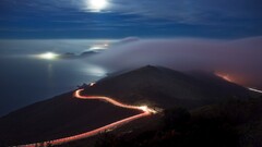 long exposure road traffic clouds Sea night sky