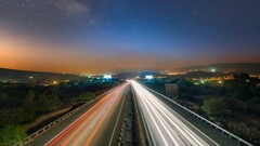 long exposure road traffic sky night lights