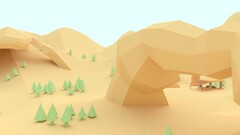 low poly digital art Trees Mountains