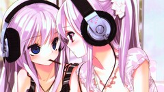 Manga Anime anime girls twins headphones Tsukigami Luna