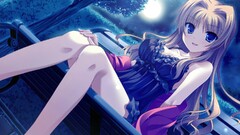 Manga anime girls moon bench Anime blue