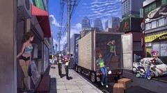 Manga cityscape anime girls urban anime boys