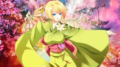 Manga kimono anime girls big boobs Anime blonde blue eyes