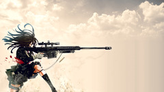 Manga sniper rifle Anime school uniform brunette long hair