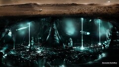 Mars Space science fiction City lights split-view
