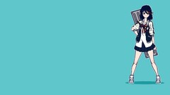 Matoi Ryuuko anime girls Anime cyan cyan background legs