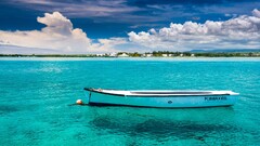 Mauritius boat Island clouds water Sea