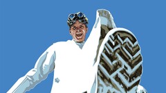 Men boots blue low-angle artwork blue background goggles