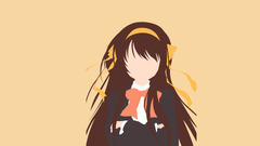 Minimalism brunette long hair hairband beige background Anime