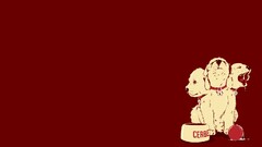 Minimalism Cerberus dog humor red background off-center