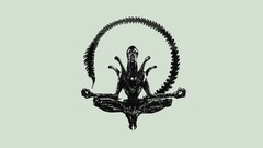 Minimalism xenomorph monochrome white background creature