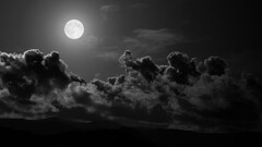 monochrome night moon sky gray landscape storm digital art hills