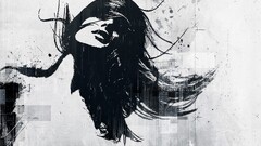 monochrome paint splatter Women artwork Alex Cherry face grunge
