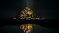 mont saint-michel Island night France abbey World Heritage Site