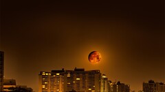 moon cityscape sky orange dark night