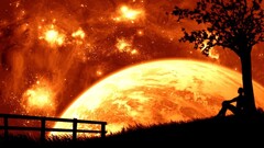 moon digital art fantasy art space art Space landscape Trees