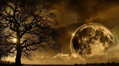 moon digital art landscape fantasy art sky Stars sepia nature