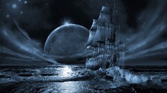 moon sailing ship Ghost Ship fantasy art