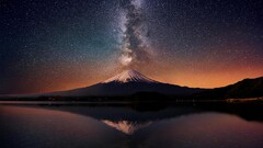 mount fuji Japan Milky Way volcano space art digital art nature