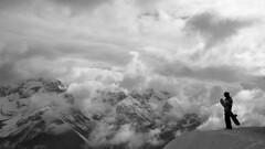 Mountains clouds snow Snowboarding monochrome nature