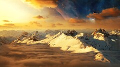 Mountains clouds sunset Stars sky digital art