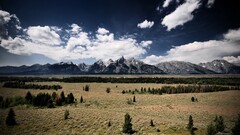 Mountains horizon clouds Trees plains blue photography landscape