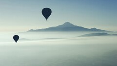 Mountains hot air balloons nature landscape