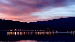 Mountains purple sky cityscape sunset night lights sunlight