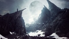 Mountains snow fantasy art canyon artwork moon