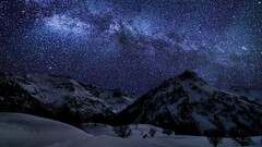 Mountains Stars nature Space landscape night sky winter snow