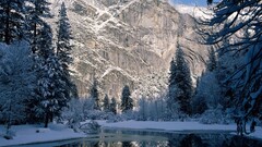 Mountains winter landscape river