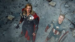 Movies The Avengers thor captain america looking up Chris Evans