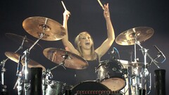 Music Drums Women arms up blonde musical instrument