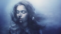 Music Women headphones dark hair closed eyes face model