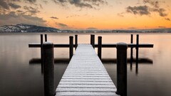 national geographic pier snow Lake switzerland nature