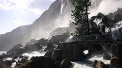 nature Bridge waterfall landscape Mountains Trees