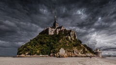 nature castle Island beach mont saint-michel abbey Monastery