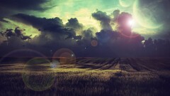 nature field clouds grass fantasy art planet sky sunlight Space
