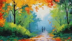 nature Graham Gercken painting fall path artwork Park Trees
