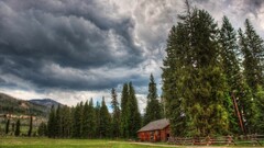 nature hdr Trees clouds cabin