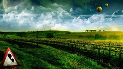 nature landscape digital art hot air balloons sky sign space art