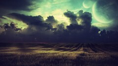 nature landscape field clouds crops sky digital art planet