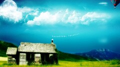 nature landscape House hot air balloons digital art