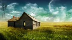 nature landscape hut sky planet space art digital art