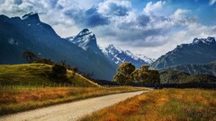 nature landscape Mountains path clouds New Zealand