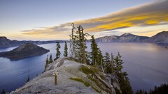 nature landscape Mountains Trees Lake clouds crater lake