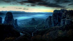 nature landscape rock sky clouds Meteora Greece