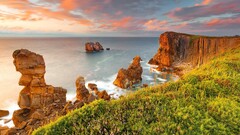 nature landscape Sea grass cliff horizon sky clouds outdoors