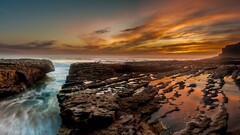 nature landscape Sea rock sunset waves clouds long exposure sky
