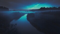 nature landscape sky clouds water cyan river night mist blue